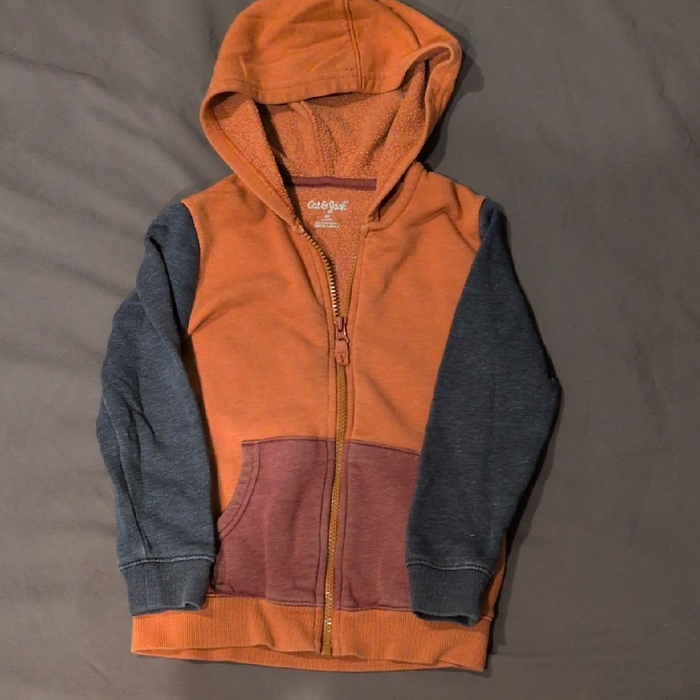 Cat & Jack Orange and Gray Color Block Hoodie with Zipper